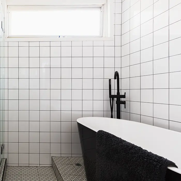 Square bathroom tile in color white