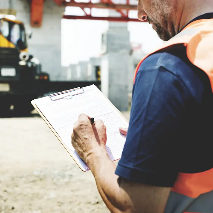 Man with checklist supervising a construction site