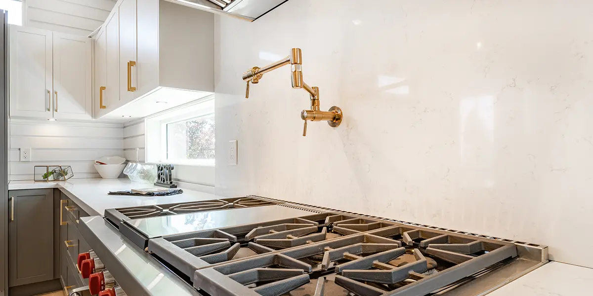 Stove with pot filler in a new kitchen