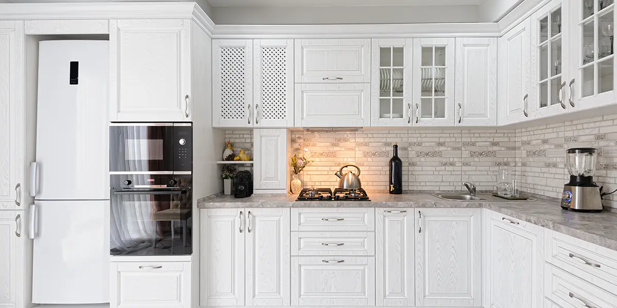 White kitchen cabinets in a new kitchen renovation project in Modesto, California