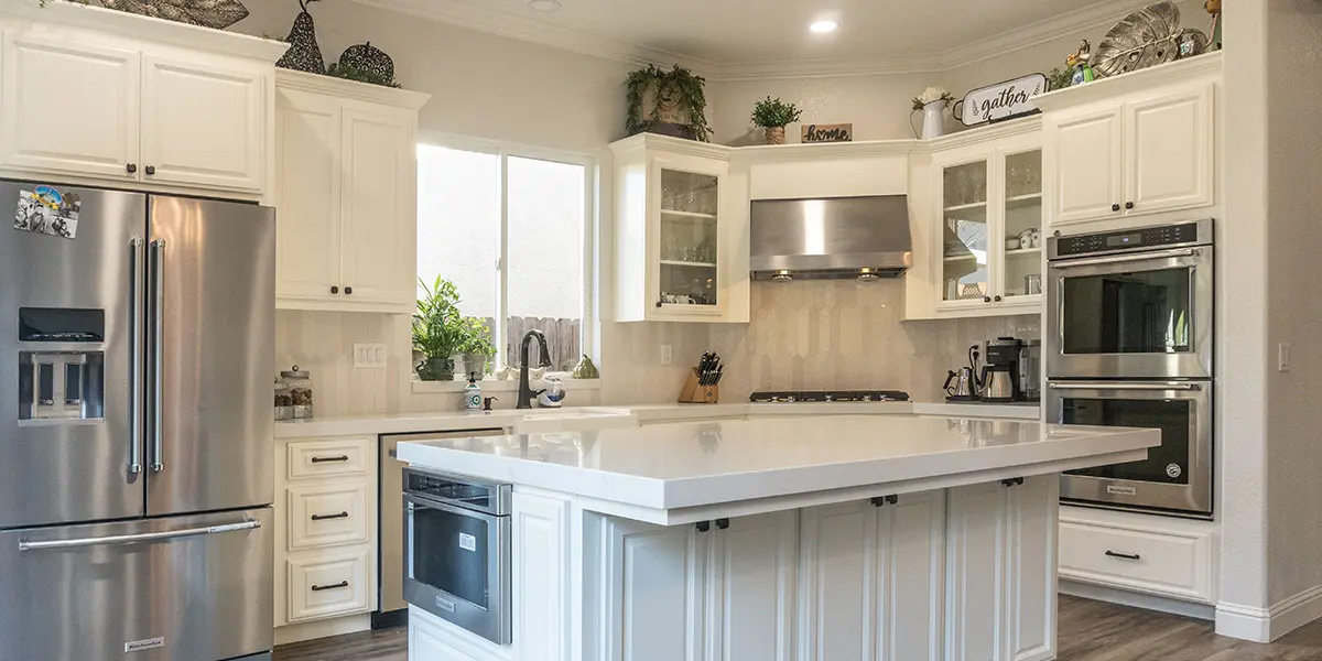 New white cabinets in kitchen remodel by KHB Construction in Modesto California