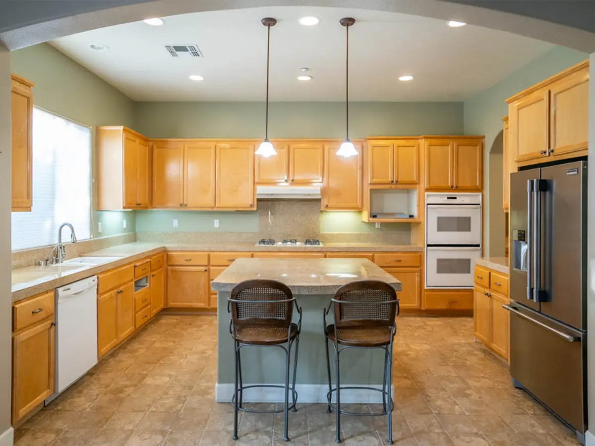 Wood cabinets in an older kitchen