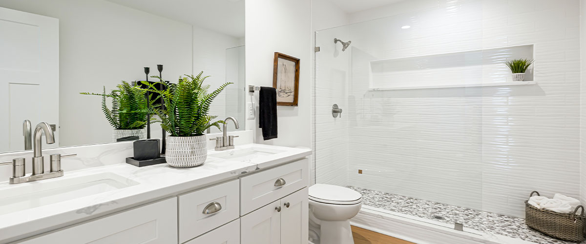 white bathroom with shower