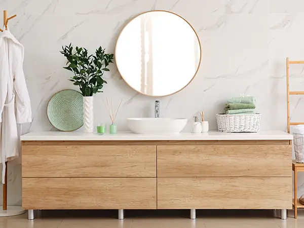 A large vanity with four drawers and a single sink