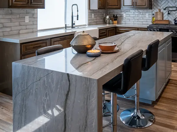 A marble waterfall countertop