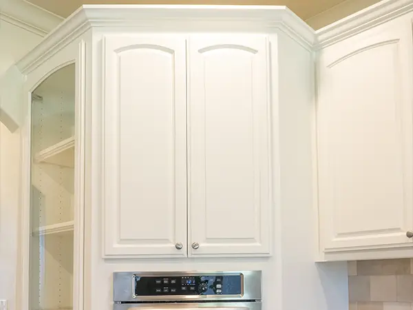 White cabinets with glass door
