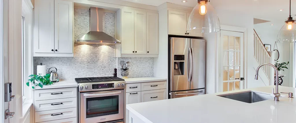 luminous white kitchen with island