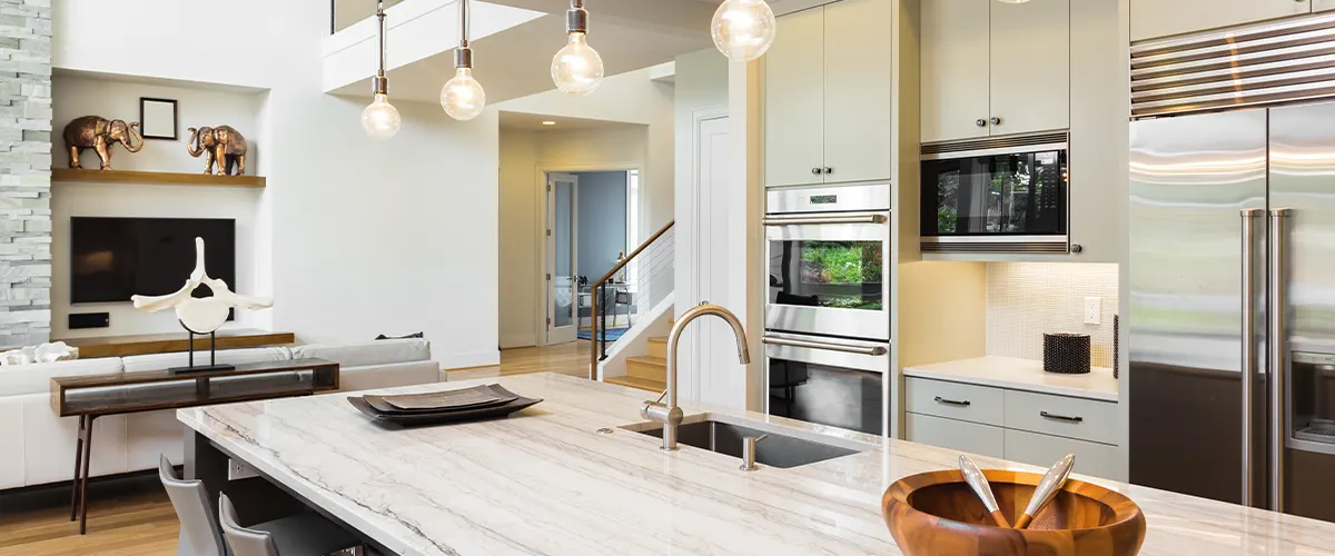 open space kitchen with wall cabinets