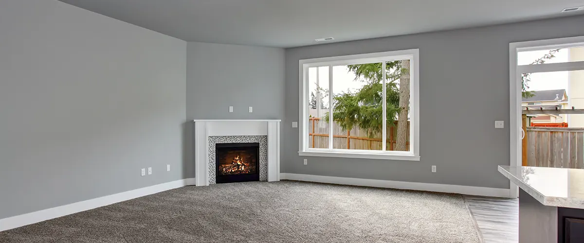 garage conversion with fireplace