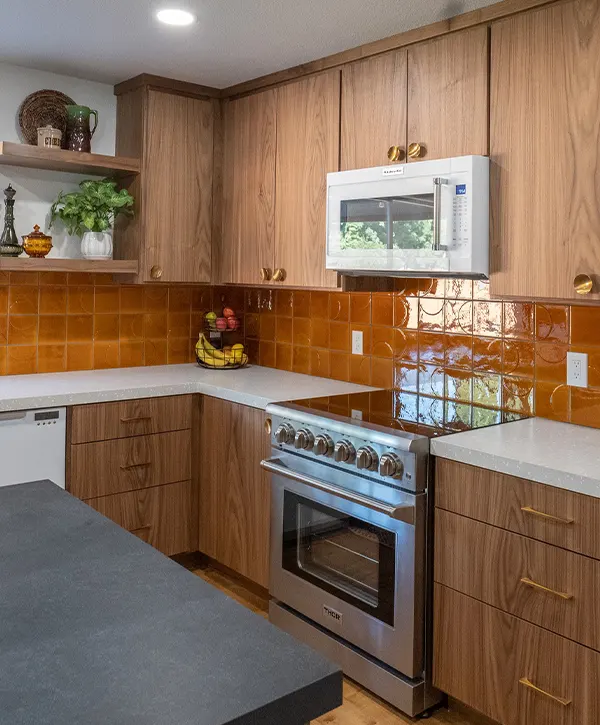kitchen with brown wooden cabinets