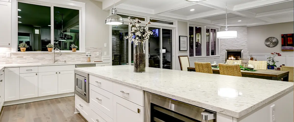 White marble countertop in luxurious kitchen
