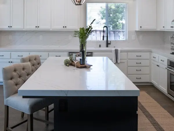 Large kitchen island with lots of preparation areas