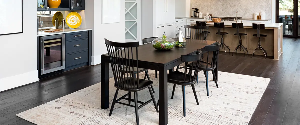 Hardwood flooring in an open space kitchen