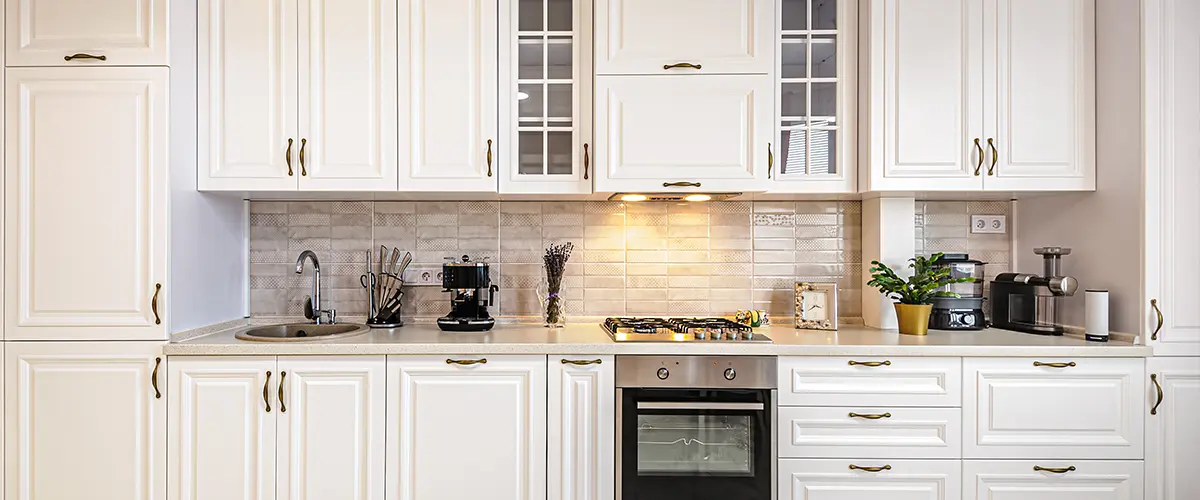 White transitional kitchen cabinets