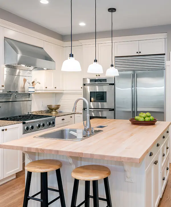 kitchen island with butcher block top