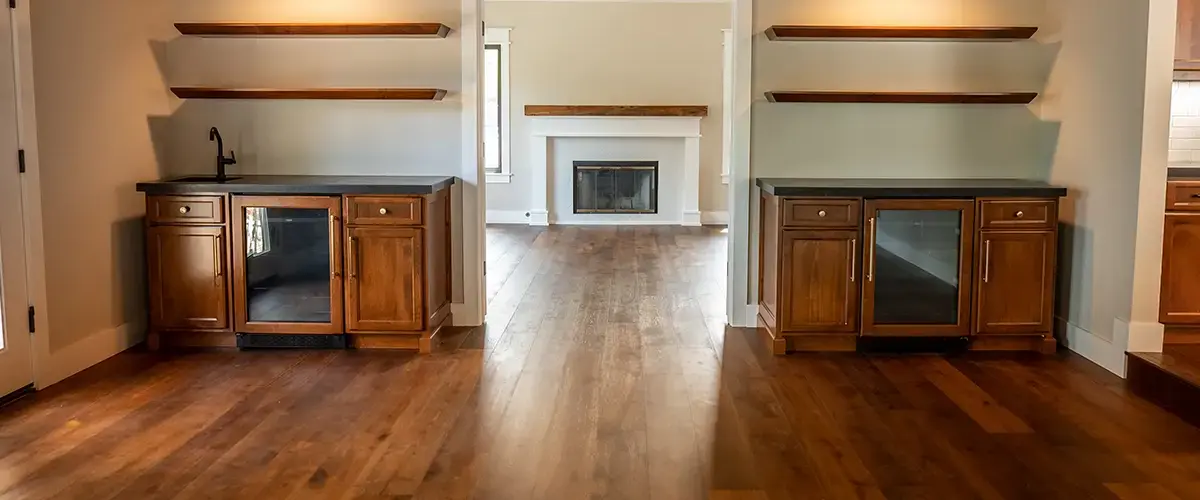 Remodeled home with hardwood floors and a fireplace