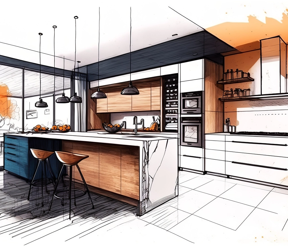 kitchen designer header illustration with pencil style