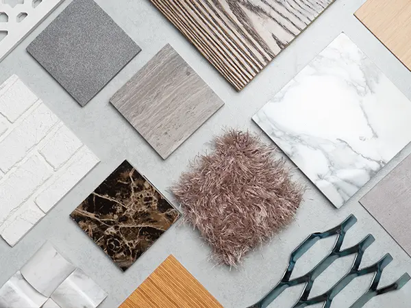 Material samples for flooring, walls, and more