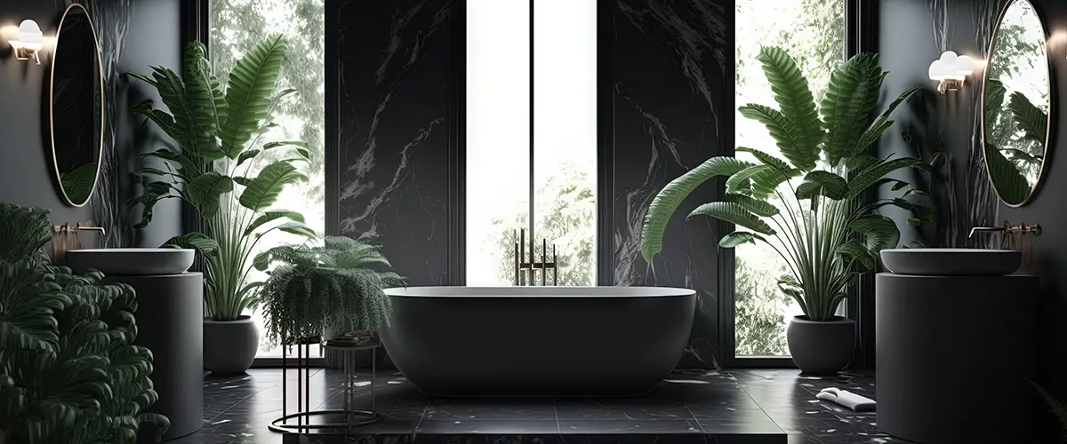 modern bathroom remodeling using black marble tile