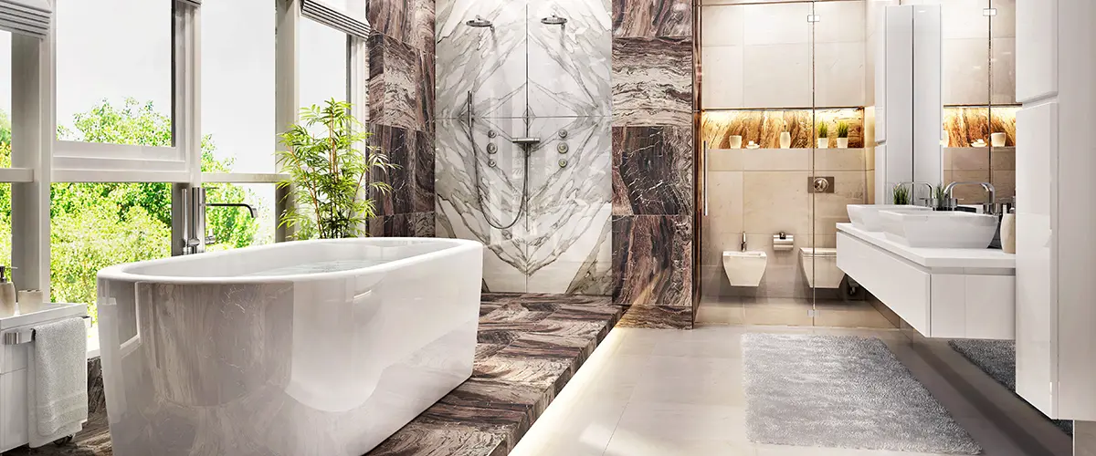 modern bathroom with marble tile