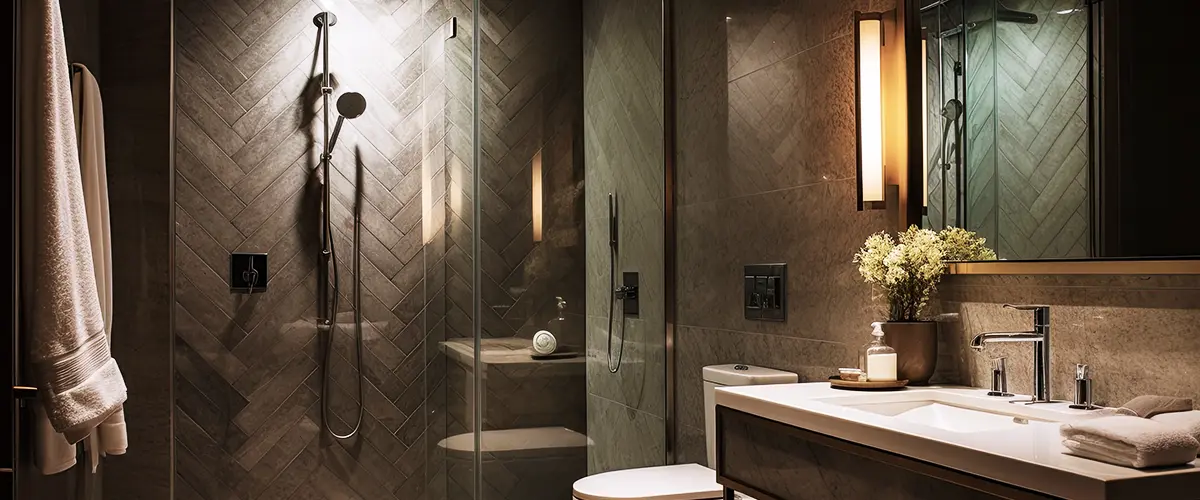 Bathroom With New Modern Shower Door in Modesto