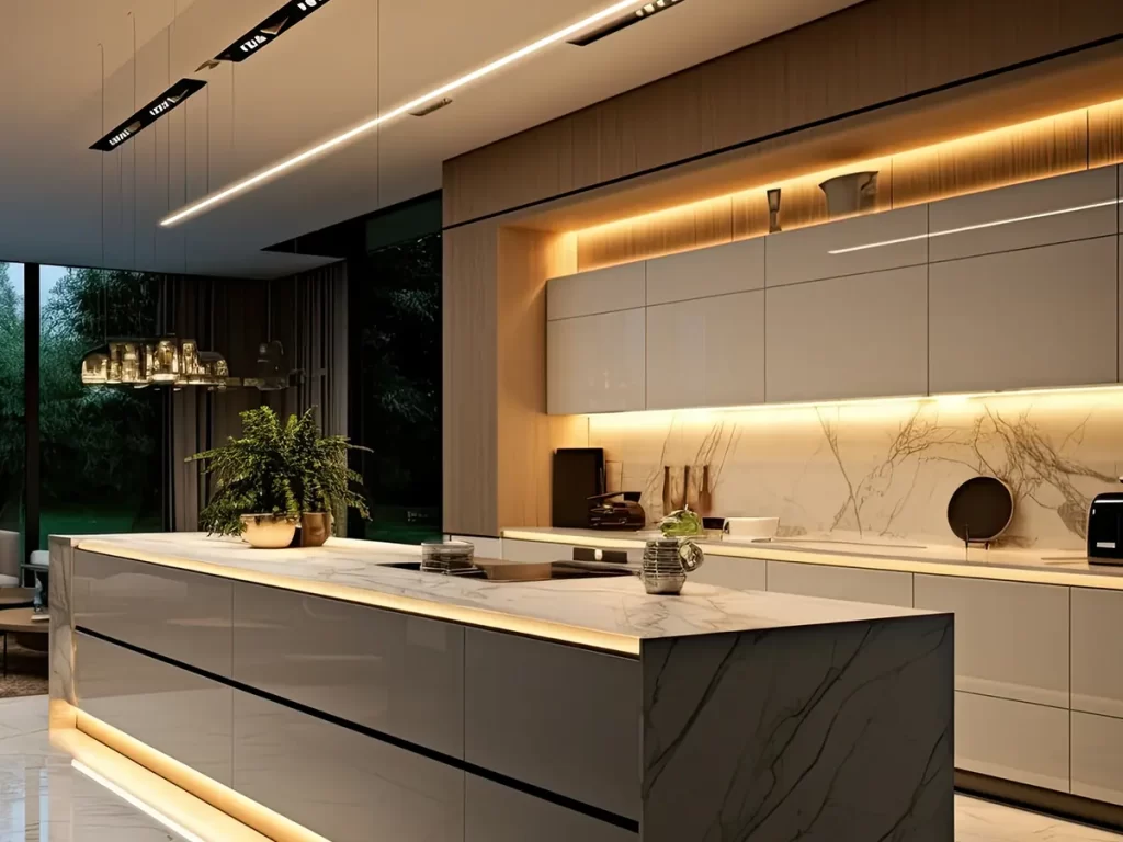 Black Minimalist Kitchen With Neon Lights