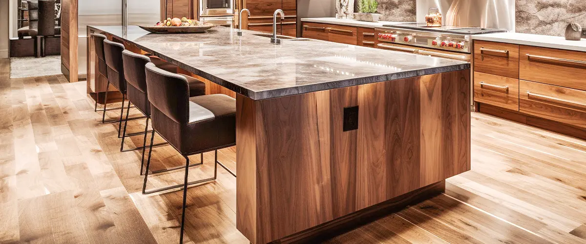 Custom Kitchen Island Made With Top Quartz And Wood