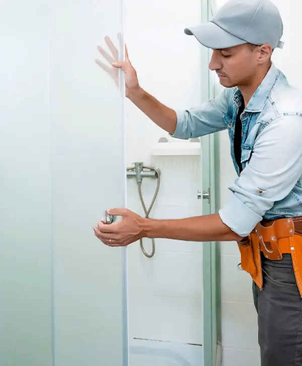 Man Replacing A Shower Door In Modesto