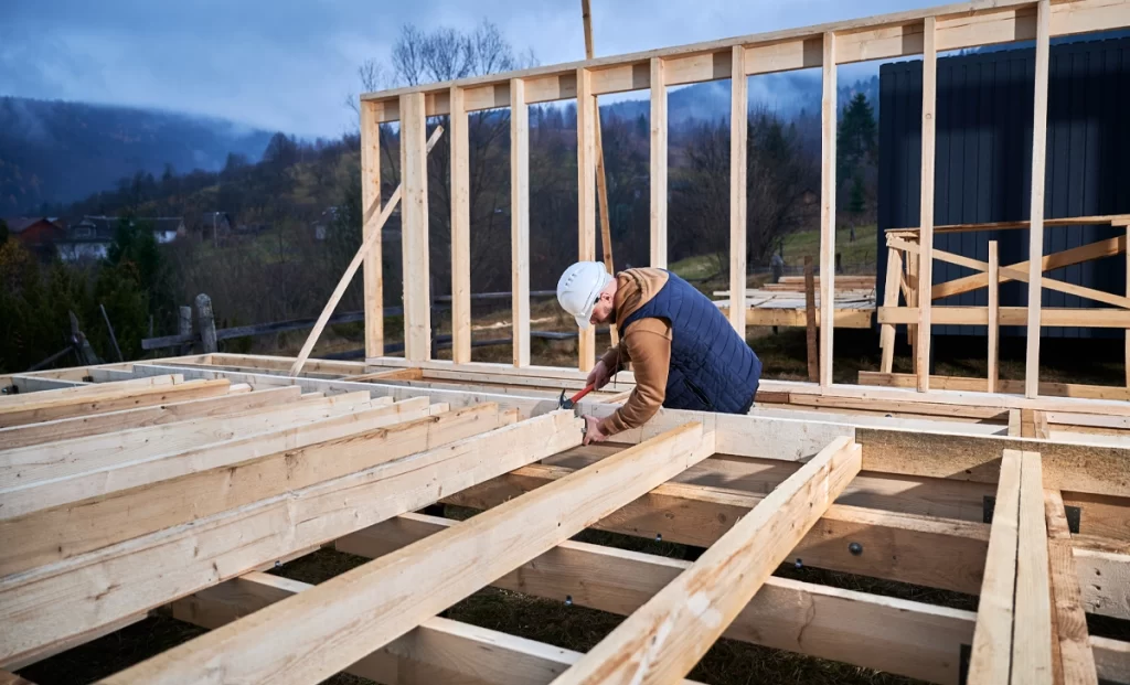 Remodeler at Work in Overcast Weather